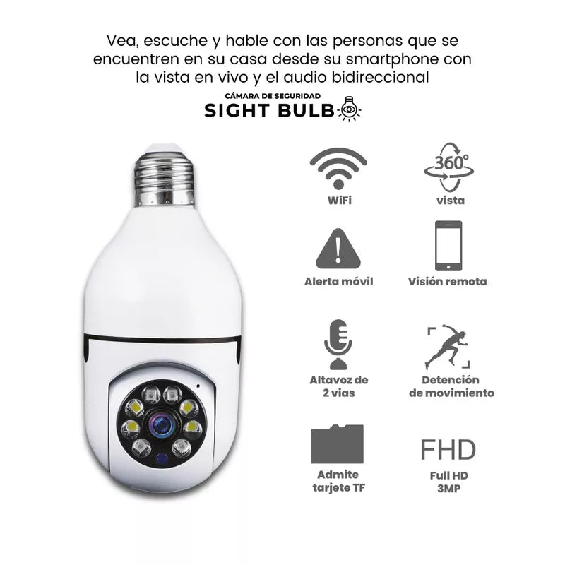 Cámara Bombillo Seguridad Giratoria 360°