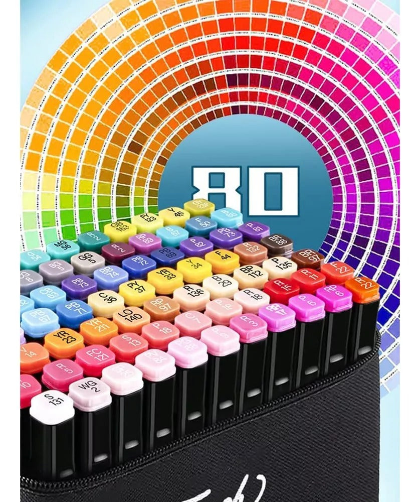 Set De 80 Marcadores Doble Punta